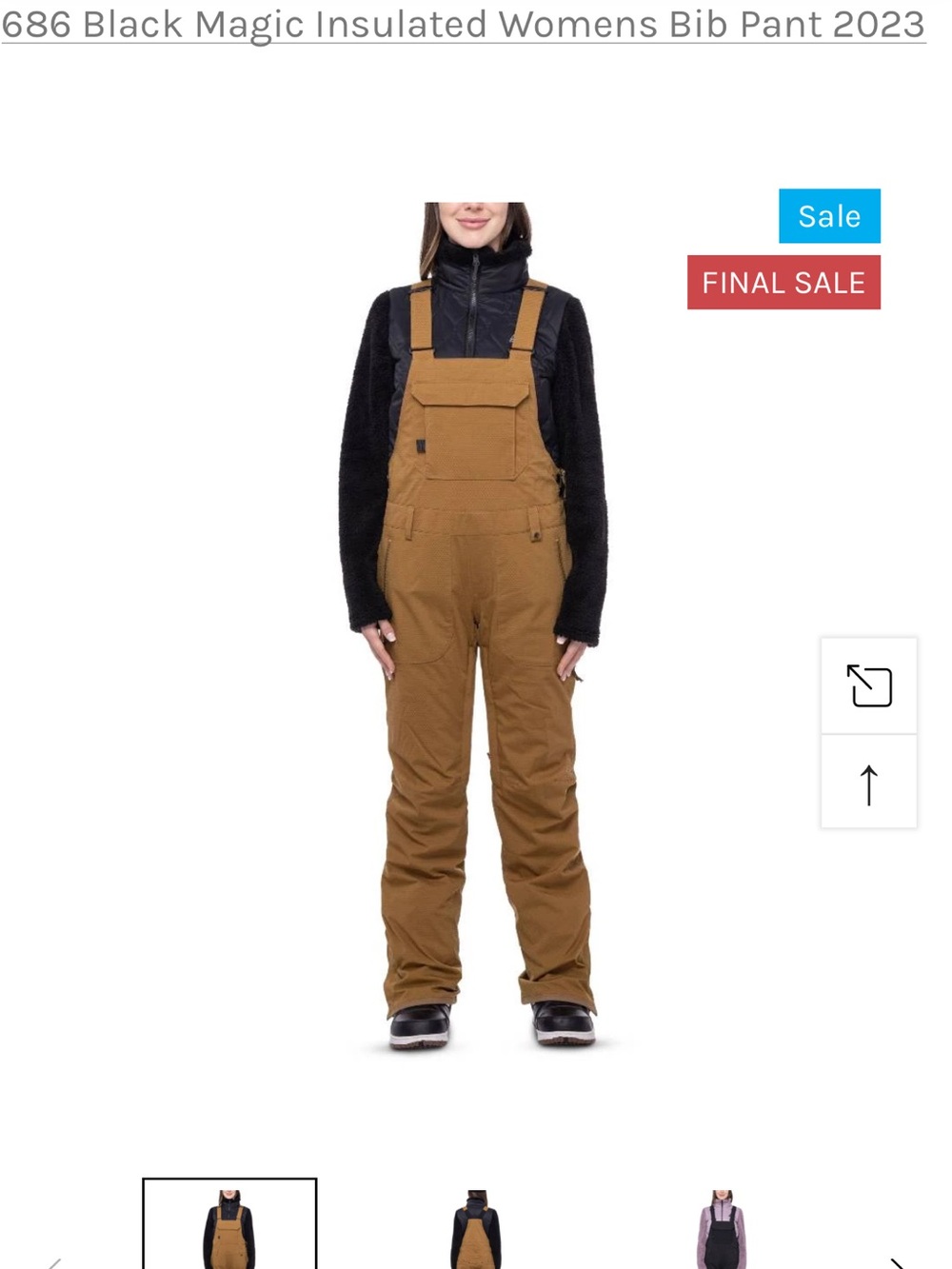 Women’s Bib Overalls 686 black magic insulated snow pants